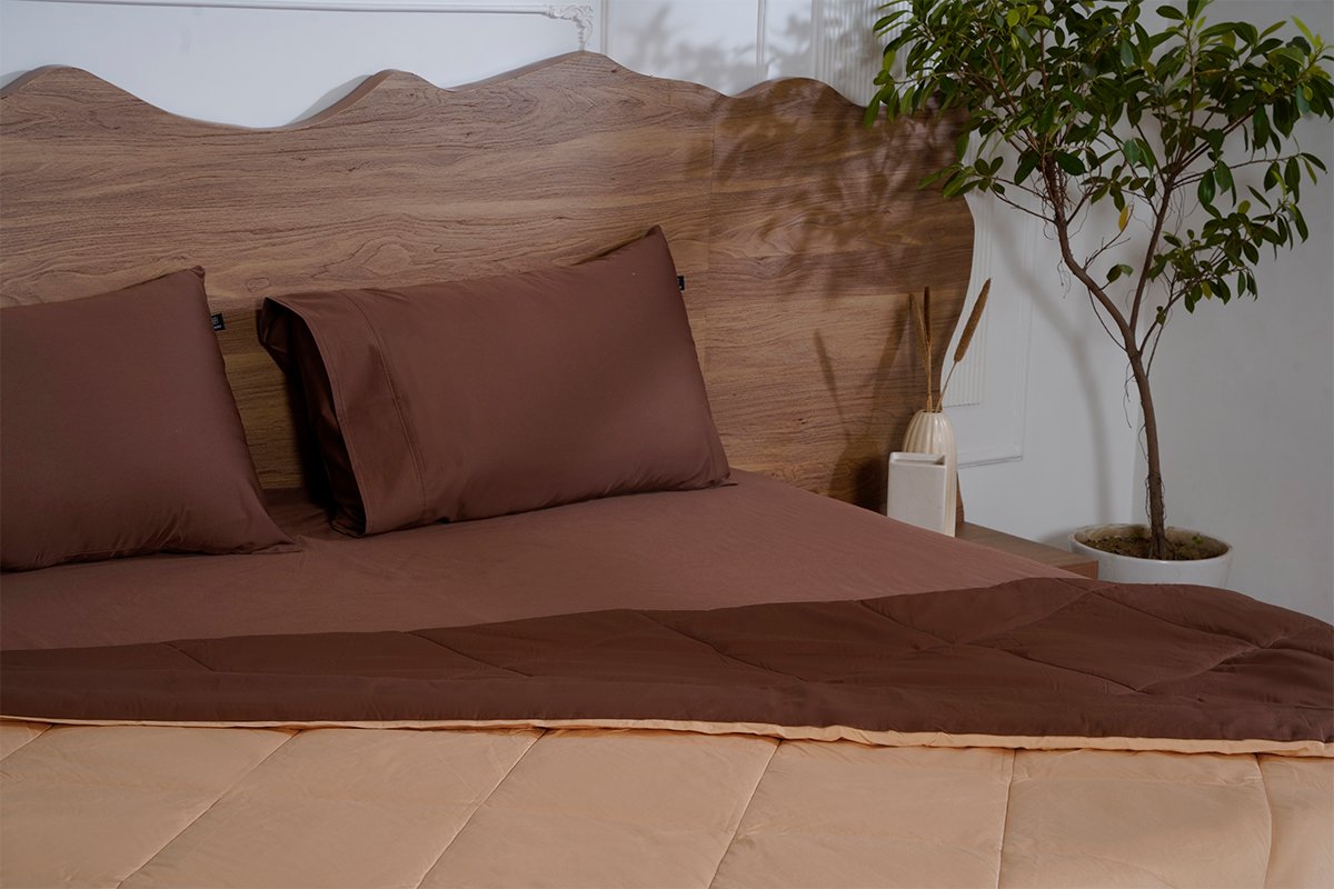 All Season Pure Cotton Reversible Comforter 300 TC Cocoa Brown & Biscotti Bliss