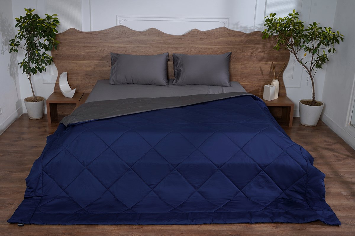 All Season Pure Cotton Reversible Comforter 300 TC Midnight Navy & Granite Gray