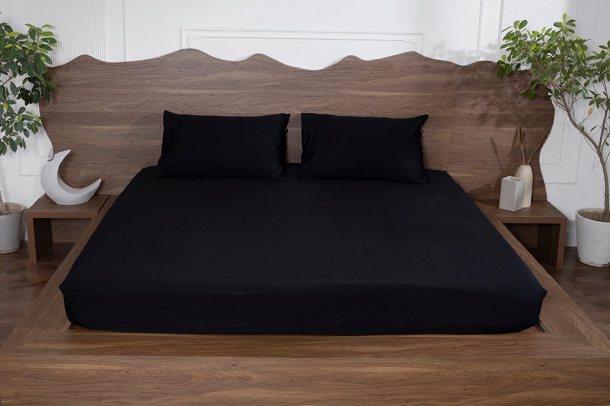 Luxury-Cotton-Solid-Fitted-Bed-Sheet-525-TC-Black-Onyx