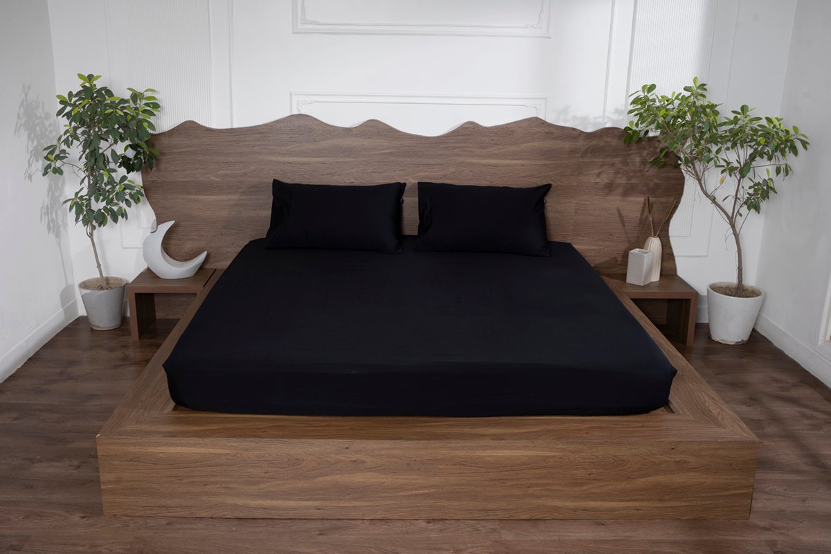 Luxury-Cotton-Solid-Fitted-Bed-Sheet-525-TC-Black-Onyx