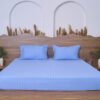 Premium Cotton Striped Fitted Bed Sheet 300 TC Bel Air blue