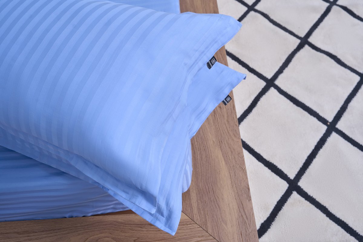 Premium Cotton Striped Fitted Bed Sheet 300 TC Bel Air blue