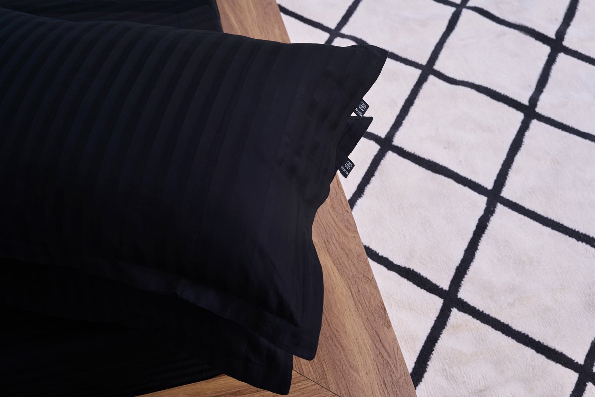 Premium Cotton Striped Fitted Bed Sheet 300 TC Black Onyx