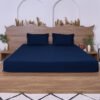 Premium Cotton Striped Fitted Bed Sheet 300 TC Midnight Navy