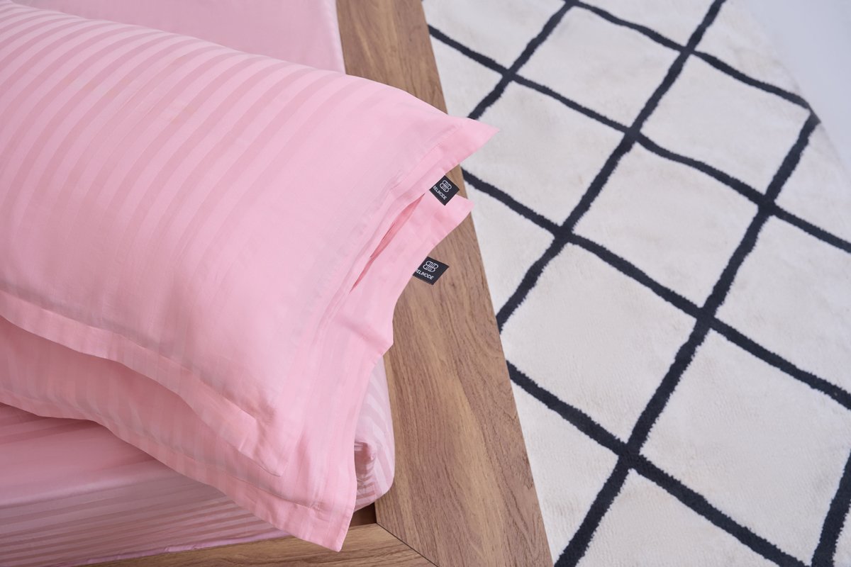 Premium Cotton Striped Fitted Bed Sheet 300 TC Quartz pink