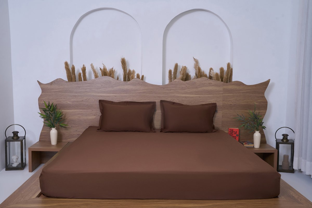 Premium Cotton Solid Fitted Bed Sheet 300 TC Cocoa Brown