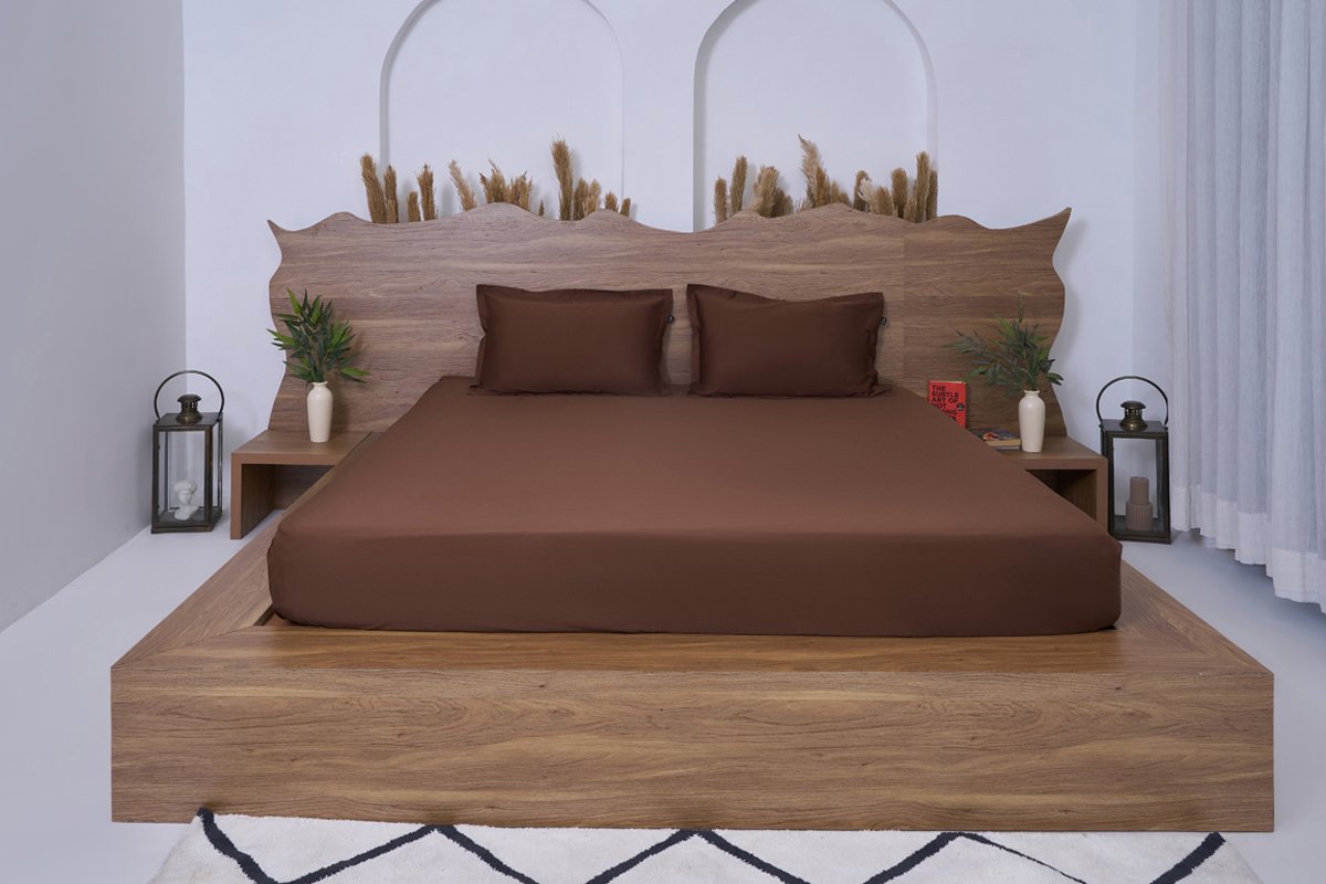 Premium Cotton Solid Fitted Bed Sheet 300 TC Cocoa Brown