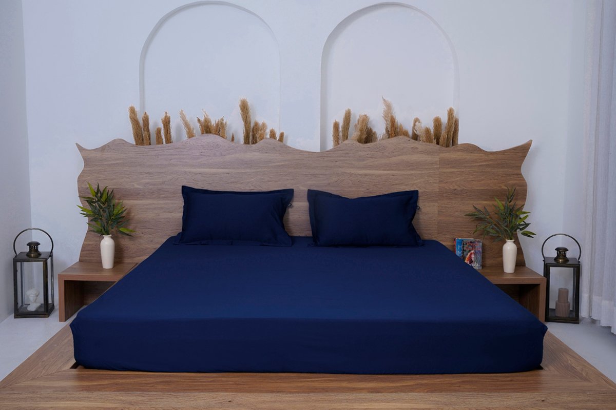 Premium Cotton Solid Fitted Bed Sheet 300 TC Midnight Navy