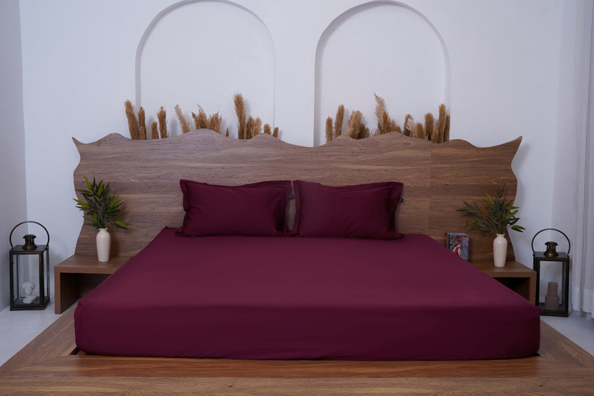 Premium Cotton Solid Fitted Bed Sheet 300 TC Mulberry Red