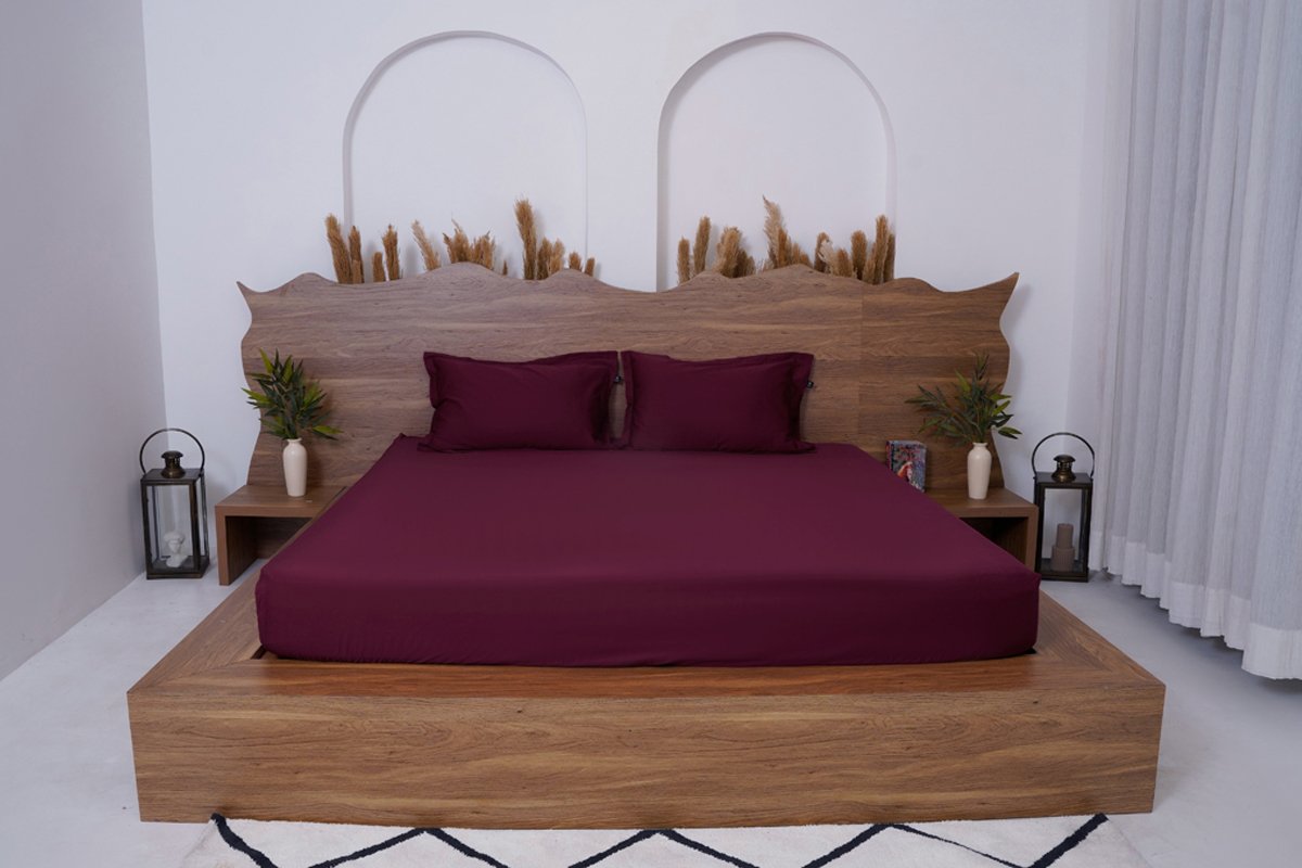 Premium Cotton Solid Fitted Bed Sheet 300 TC Mulberry Red