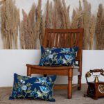 Blue Bird Sanctuary Embroidered Cushion Cover (Set Of 2)