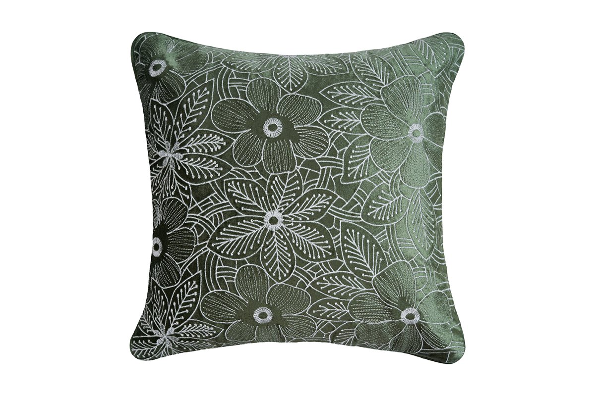 Evergreen Botanical Bliss Embroidered Cushion Cover