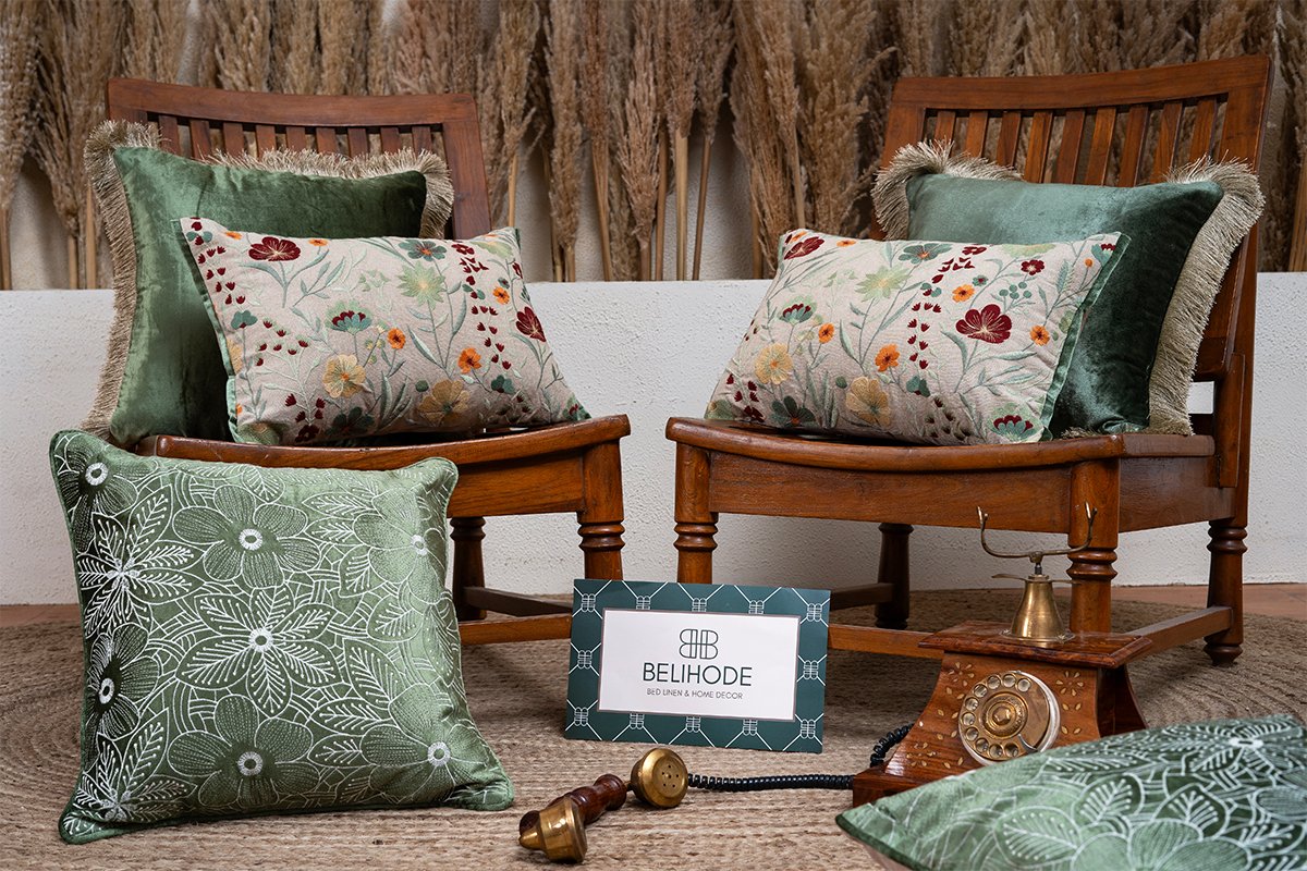 Evergreen Botanical Bliss Embroidered Cushion Cover