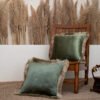 Evergreen Fringed Velvet Cushion Cover