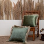 Evergreen Fringed Velvet Cushion Cover (Set Of 2)