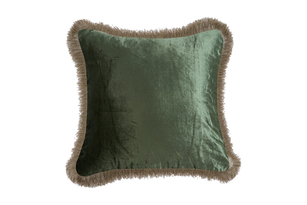 Evergreen Fringed Velvet Cushion Cover