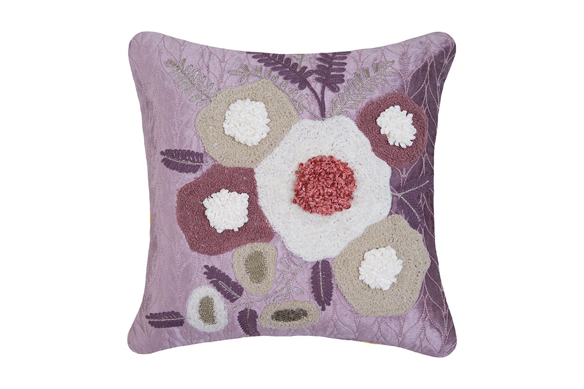 Lilac Blooming Euphoria Tufted Hand Embroidered Cushion Cover