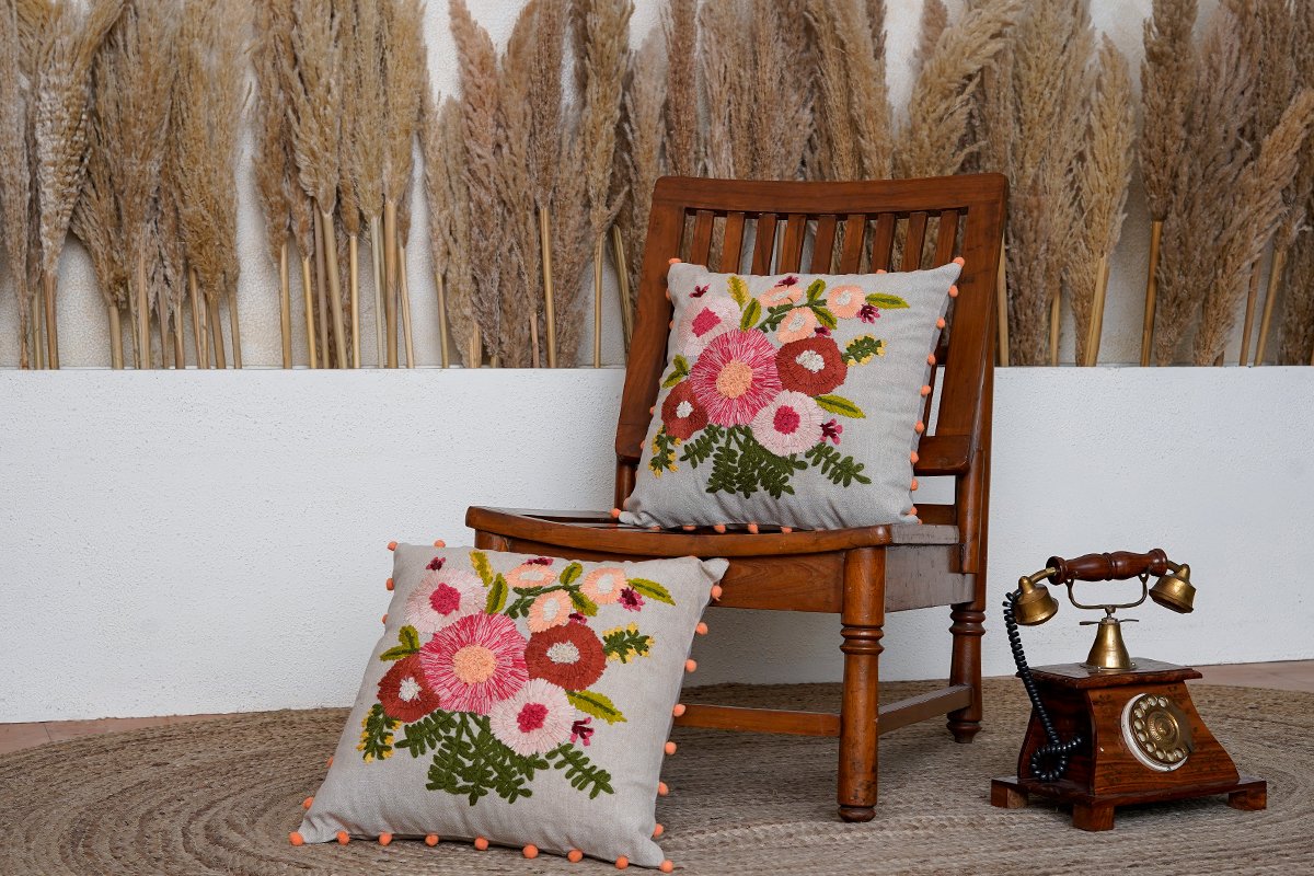 Magnolia Majesty Hand Embroidered Cushion Cover