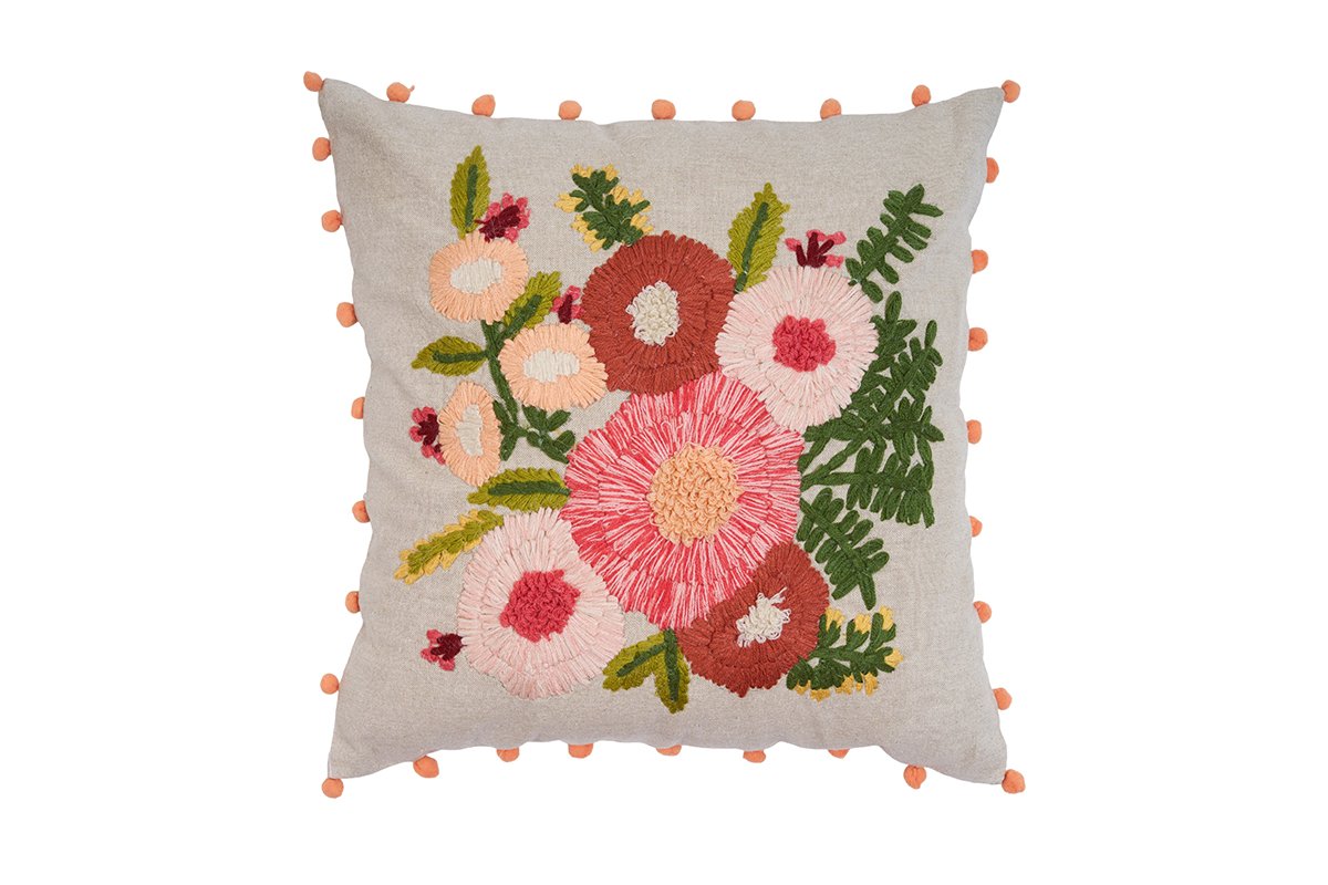 Magnolia Majesty Hand Embroidered Cushion Cover