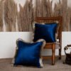 Midnight Sapphire Fringed Velvet Cushion Cover