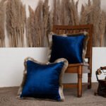 Midnight Sapphire Fringed Velvet Cushion Cover (Set Of 2)