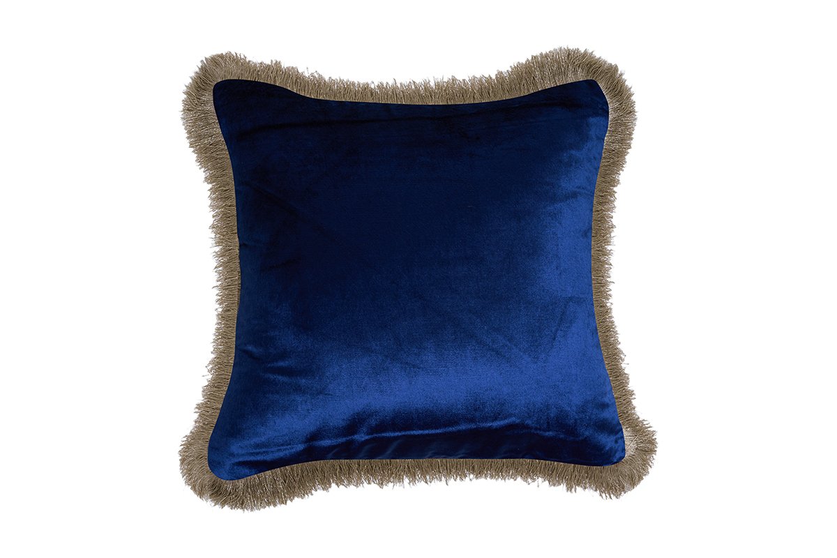 Midnight Sapphire Fringed Velvet Cushion Cover