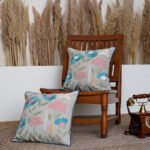 Navy Spring Serenade Hand Embroidered Cushion Cover (Set Of 2)