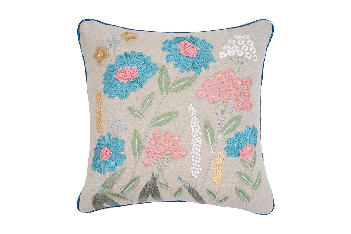 Navy Spring Serenade Hand Embroidered Cushion Cover