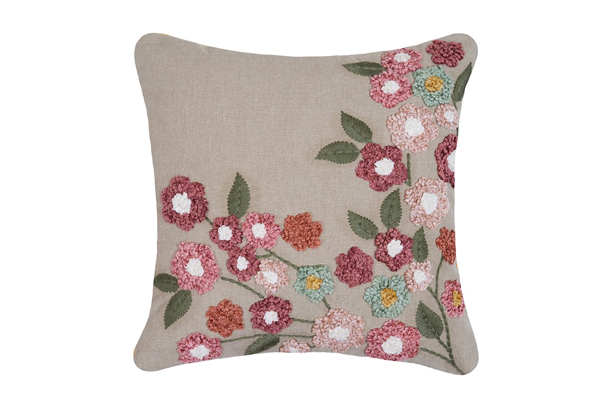 Petal Poetry Tufted Hand Embroidered Cushion Cover