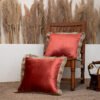 Rust Fringed Velvet Cushion Cover (Set Of 2)