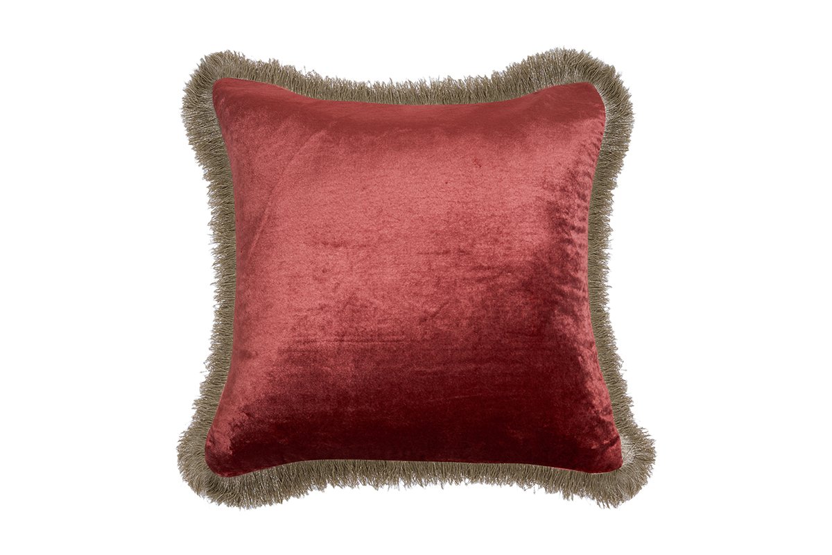 Rust Fringed Velvet Cushion Cover