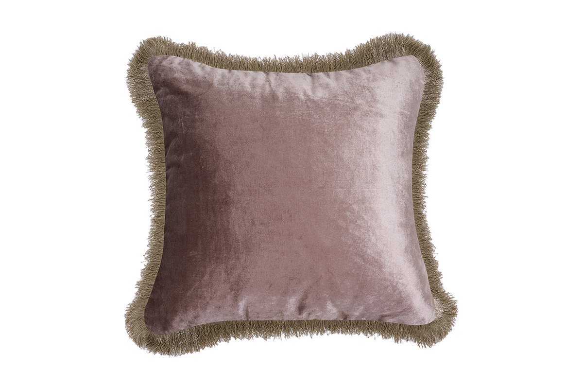 Taupe Fringed Velvet Cushion Cover